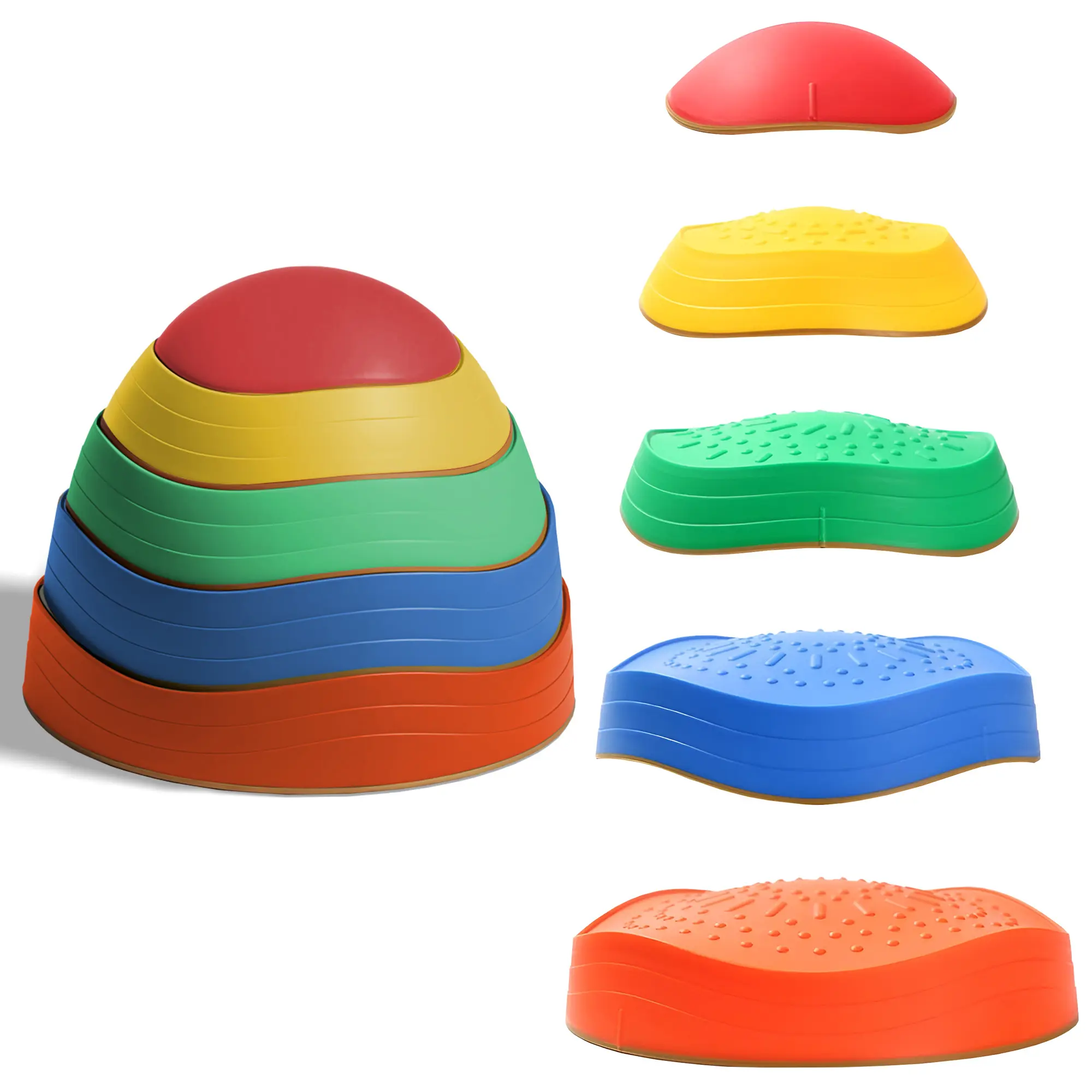 Almast Kids Balance Stepping Stones – Rainbow Colors Set of 5 – Fun Indoor Outdoor Play Toy – Non-Slip Sensory Balance Blocks – Montessori Gross Motor Skill Activity for Toddlers & Kids