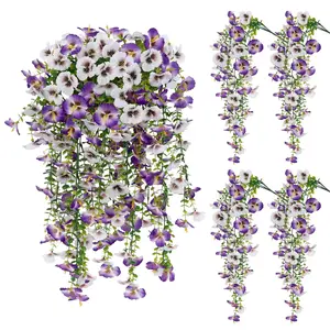 8-Piece Outdoor Spring Artificial Vines, Realistic Eucalyptus & Pansy Faux Plants, UV-Resistant, Maintenance-Free, Hanging Decor, Artificial Flowers For Outside Decoration