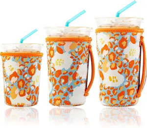 3  Iced Coffee Sleeves for Iced Coffee Cups or Drinks  Neoprene Insulated Sleeves for Hot and Cold Drinks from , Dunkin, And More (Summer Abstract Flower)