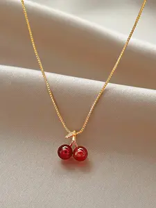 Cherry Charm Necklace - Simple Design with Red Cherry Pendant on Gold Chain