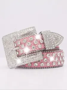 1pc Luxurious Western Cowboy Belt, Western Belts, Bling Western Belt, Rhinestone Glitter Diamond Waistband, Unisex Party Accessory, Daily Use, Nightclub Rock Street Style