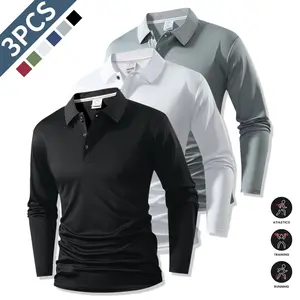 Men's long-sleeve shirt set, available in various colors, classic solid design, versatile and stylish.Men's Golf Shirt, Collared Casual Top.Sports and leisure wear during spring and autumn, suitable for weekend use.