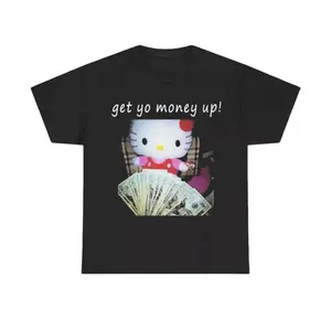 Funny Cute Kitty _get yo money up!_ T Shirt grunge y2k Menswear Top