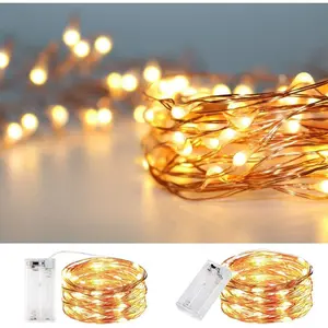 String lights, waterproof LED string lights, 4 sets of 6.5 feet, 20 light sections, festive decorations powered by hand-made batteries, copper wire star-shaped colored lights (warm white)