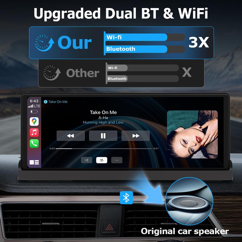 10.26 inch Carplay Screen for car with Netflix YouTube and Backup Camera for iPhone Android Auto Upgraded Wireless AI Video Entertainment BOX Built in Apps Voice Control GPS for iOS 10+ Android 11+
