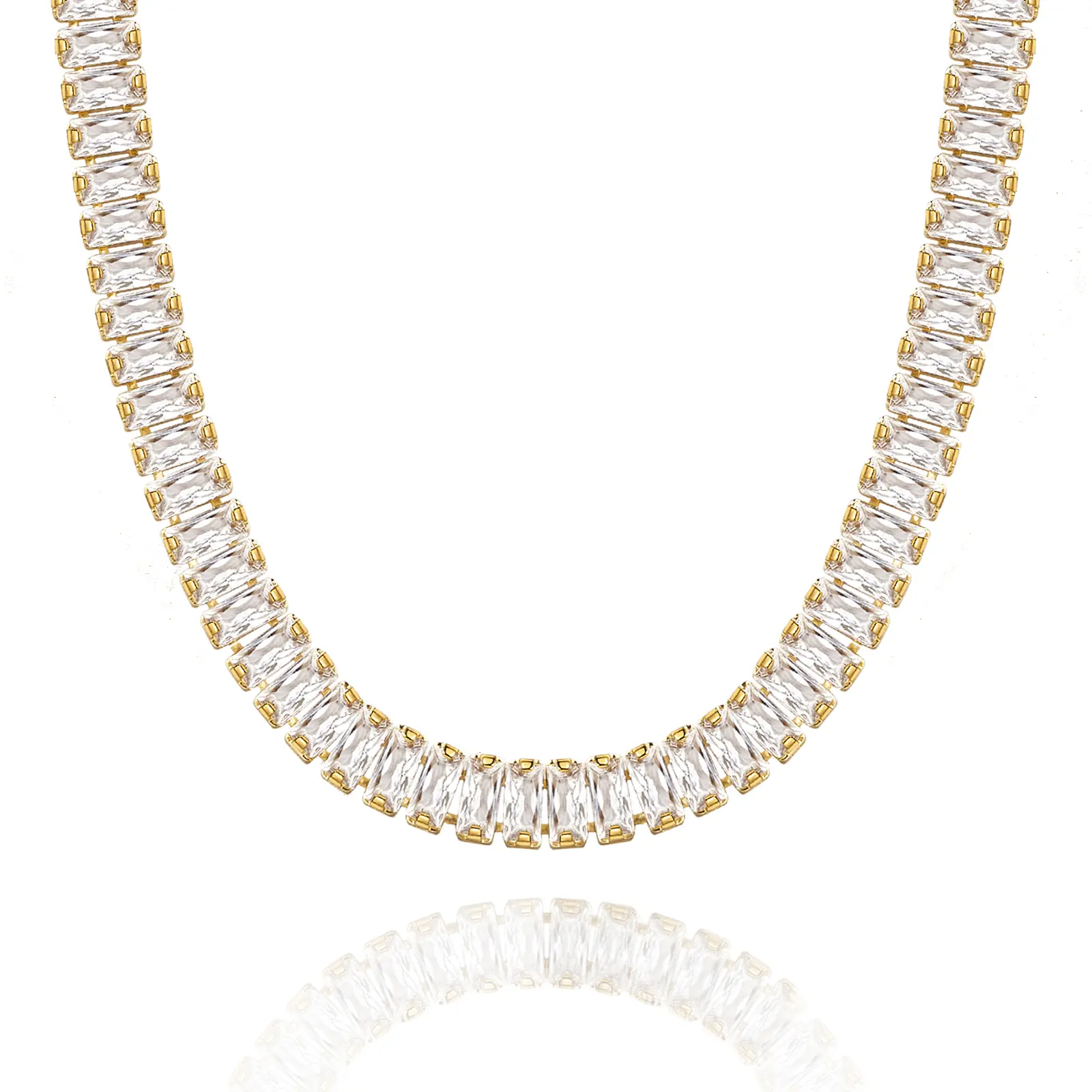 KissYan Diamond Tennis Necklace for Women, 14K/White Gold Plated Cubic Zirconia Baguette Tennis Chain Chunky Paperclip Link Cuban Choker Necklace Dainty Jewelry for Christmas Gifts  Gifts,summerwins