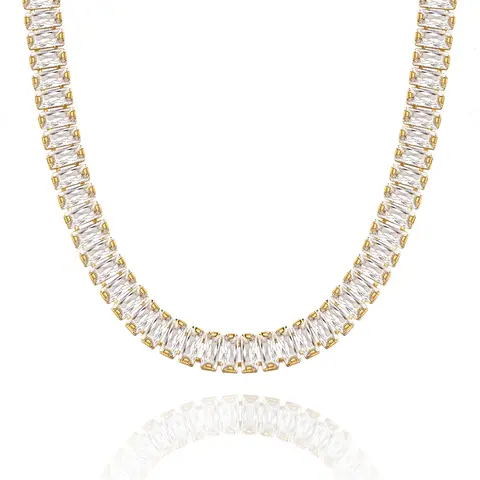 KissYan Diamond Tennis Necklace for Women, 14K/White Gold Plated Cubic Zirconia Baguette Tennis Chain Chunky Paperclip Link Cuban Choker Necklace Dainty Jewelry for Christmas Gifts  Gifts TikTokShopBackToSchool
