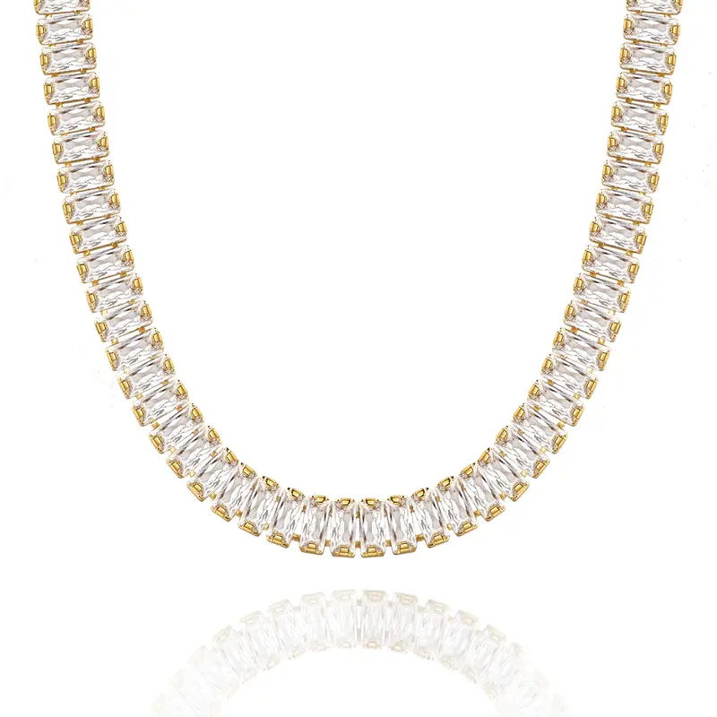 KissYan Diamond Tennis Necklace for Women, 14K/White Gold Plated Cubic Zirconia Baguette Tennis Chain Chunky Paperclip Link Cuban Choker Necklace Dainty Jewelry for Christmas Gifts  Gifts TikTokShopBackToSchool