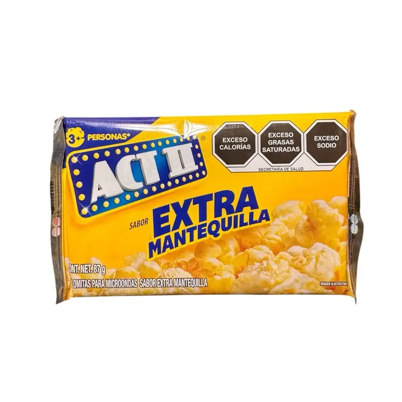 Act II Extra Mantequilla Popcorn - 87g Bag - Extra Butter Flavor - From Mexico