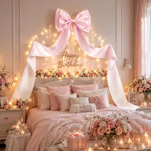 GOSTADY Valentine's Day Giant Bow Decoration, Pink Big Bow for Backdrop 75x18 Inch, Coquette Birthday Wall Room Home Decor, Large Satin for Wedding Engagement Bachelorette Baby Shower Bridal Christmas