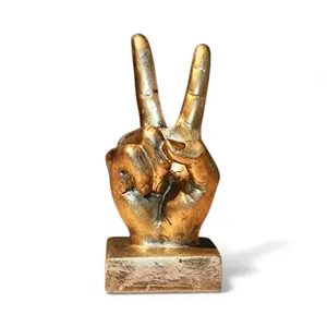 Victory Hand Gesture Hand in Gold Decorative Resin Statue 6x4x2.3 Inches Modern Ornaments Gift for Home Living Room Garden
