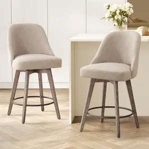 BEKRVIO Mid-Century Leather Bar Stools for Kitchen Island with Backrest Wood Legs & High Backrest Luxury Home Pub Gift Chair Barstools 360° Swivel Function Ergonomic Seat