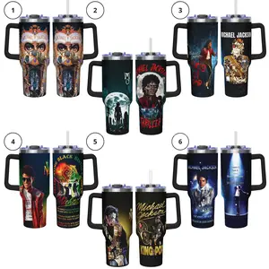 Michael Jackson 40oz Handle Tumbler, King of Pop 40oz Handle Tumbler - Music Icon Tribute 40oz Handle Tumbler – Inspired Stainless Steel Travel Cup, Fan Gift
