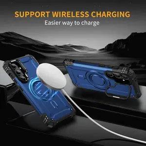 for Samsung Galaxy S24 ultra, Compatible with MagSafe, Double Military-Grade Protective, Camera Built-in Metal Stash Stand, Shock-Proof Phone Case Protection Cover