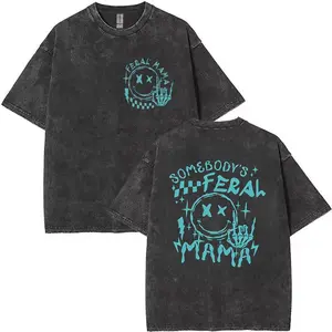 Gift For Feral Mom, Somebody's Feral Mama Shirt, Mom Vintage washed cotton T-shirt, Mom Life Shirt, Trendy Mama Shirt, Sarcastic Mom Shirt