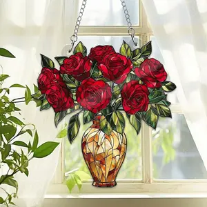 Red Roses Acrylic Window Hanging Decor Home, Romantic Roses Suncatcher Decor, Roses Art Wall Hanging, Girlfriend Gift