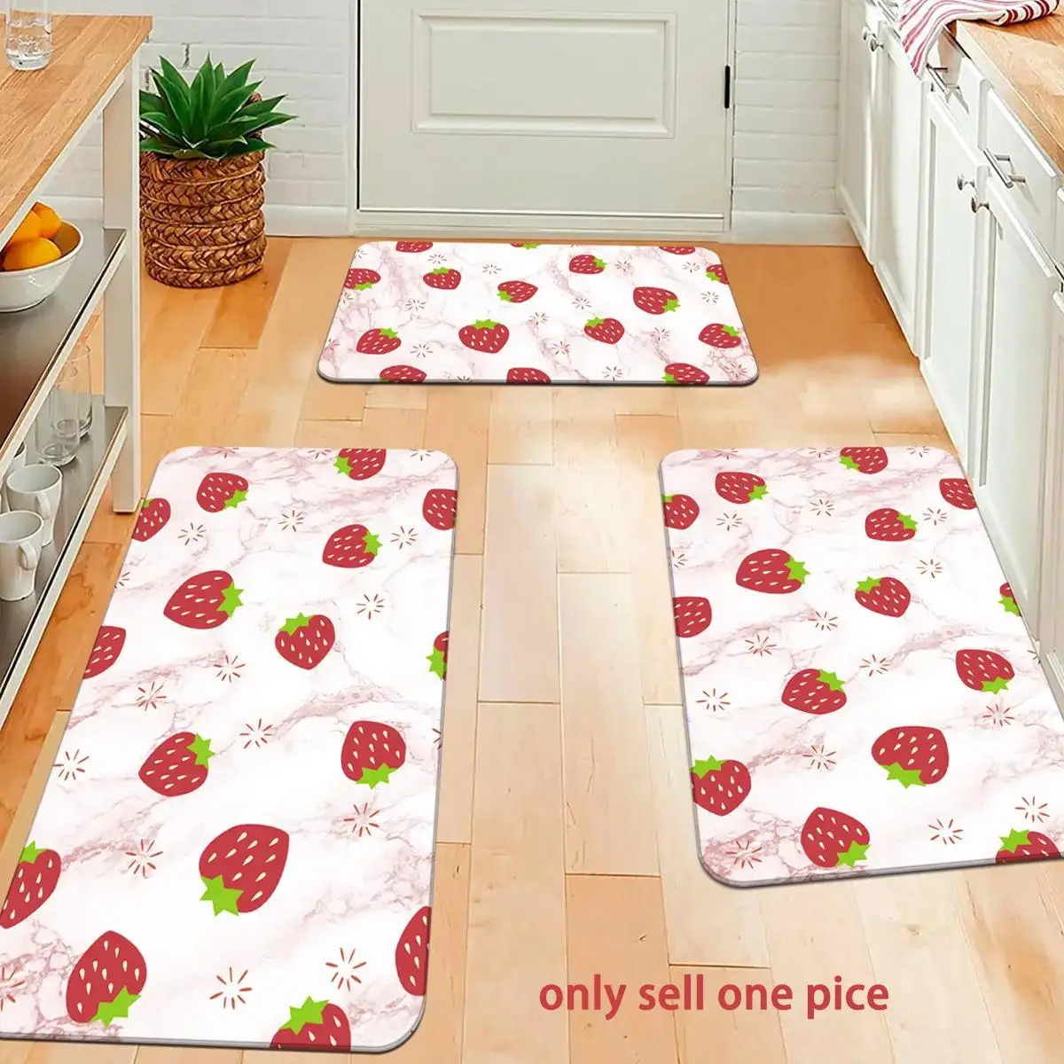 Cartoon Strawberry Pattern Kitchen Rug, 1 Count Non-slip Washable Floor Mat, Decorative Mat for Home Living Room Bedroom