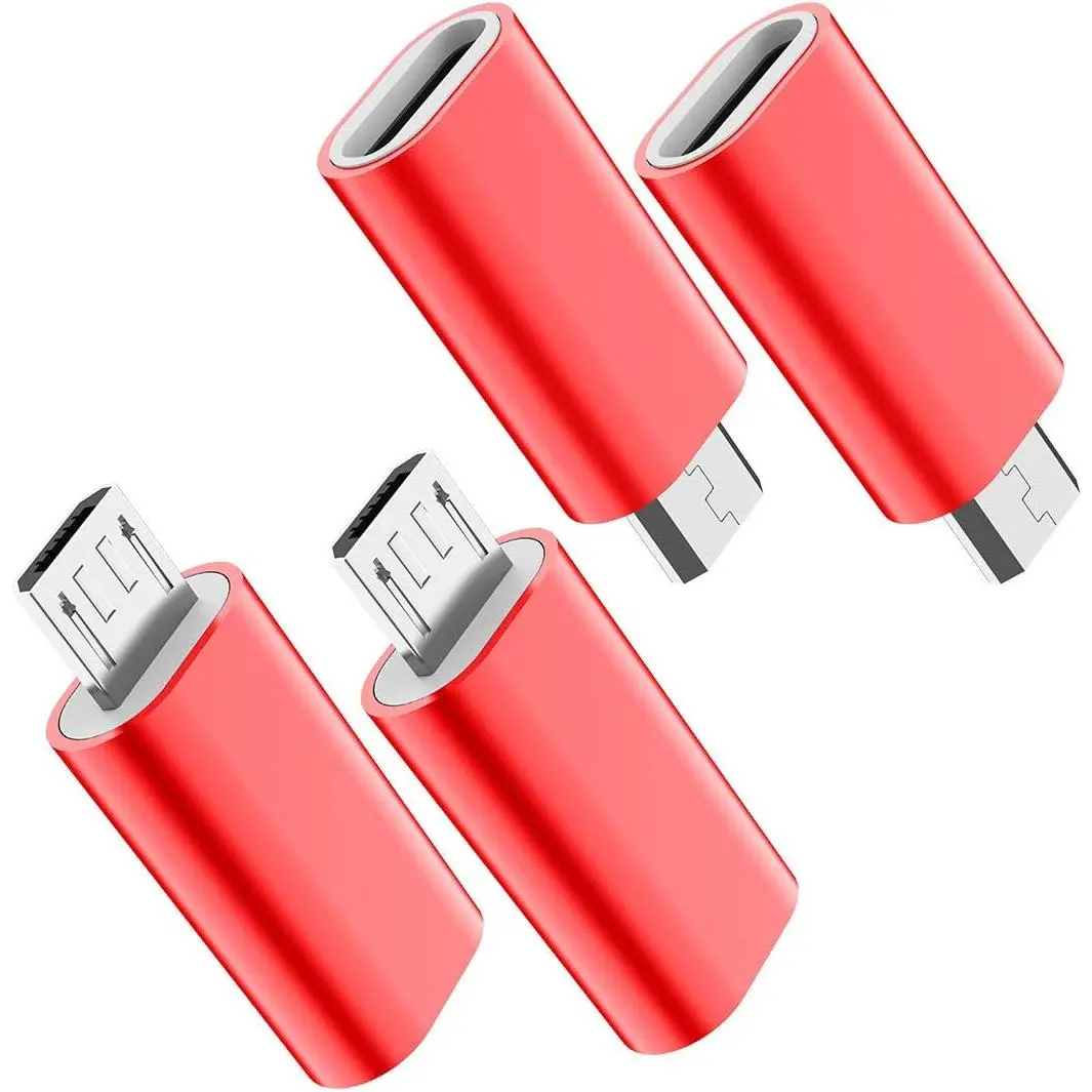 USB C to Micro USB Adapter, (4-Pack) Type C Female to Micro USB Male Convert Connector Support Charge Data Sync Compatible with Samsung Galaxy S7/S7 Edge, Nexus 5/6 and Micro USB Devices (Red)