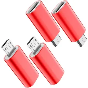 USB C to Micro USB Adapter, (4-Pack) Type C Female to Micro USB Male Convert Connector Support Charge Data Sync Compatible with Samsung Galaxy S7/S7 Edge, Nexus 5/6 and Micro USB Devices (Red)