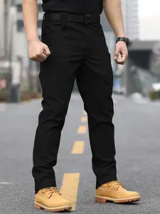 Men's Casual Tactical Work Pants, Multiple Pockets, Solid Color, All Seasons, Zipper Closure, Outdoor Hiking, Sporty Style, Durable Fabric