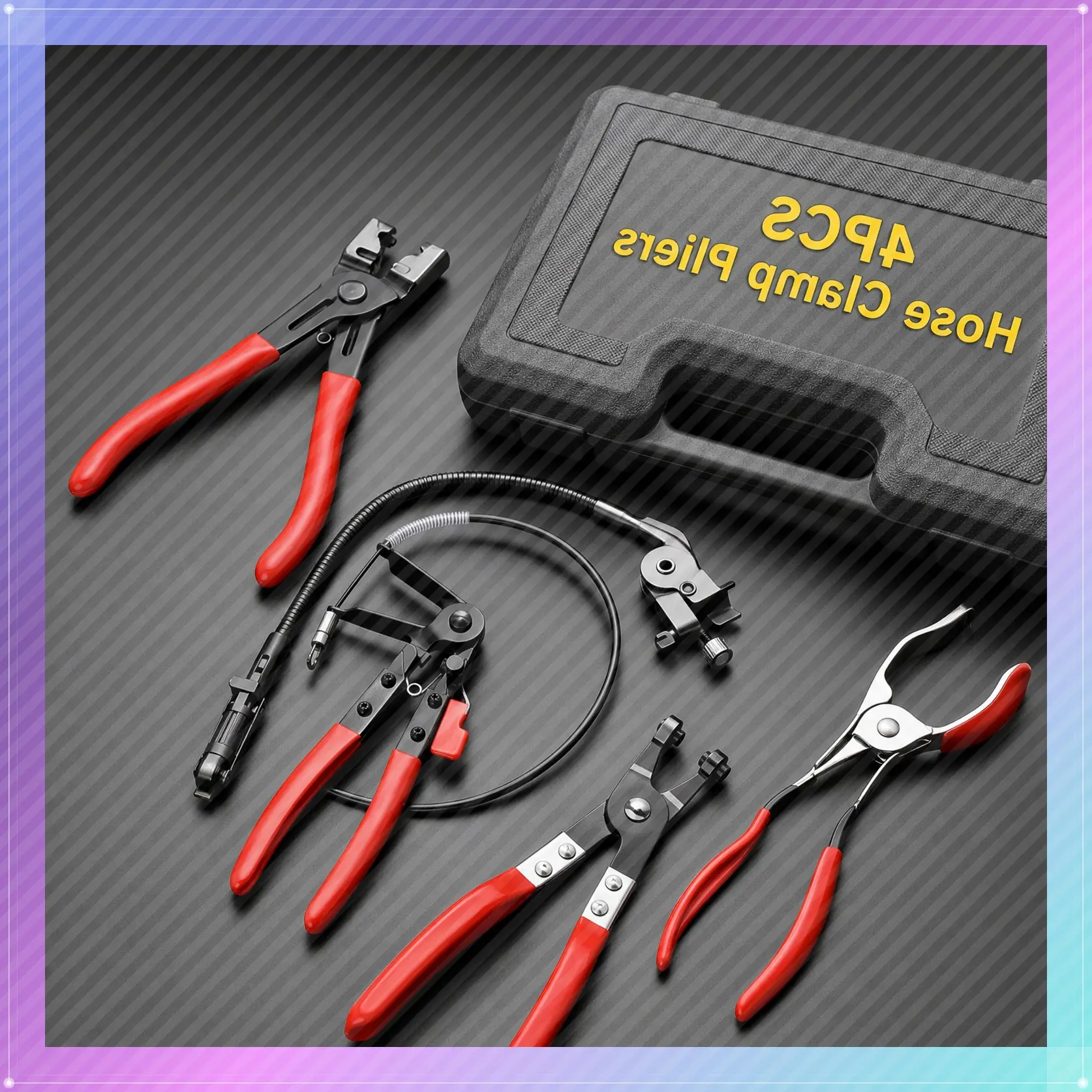 4PCS Long Reach Wire Spring Hose Clamp Plier Set - for Automotive Cooling System, Radiator, Heater Hoses for Automotive Fuel Oil Water Hose