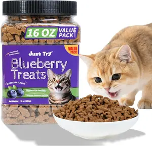 Just Try 16 OZ Blueberry Cat Treats for Indoor Cats, Gluten Free, Low-Calorie Healthy Cat Snacks, Plant-Based Fiber-Rich Natural Chicken Flavor Training Treats