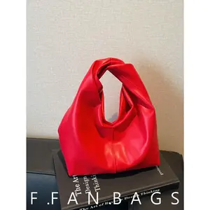 1 red soft PU leather twisted pleated handbag, minimalist style patch women's handbag, suitable for work, commuting, Mother's Day gifts, solid colorRAIMENTRY