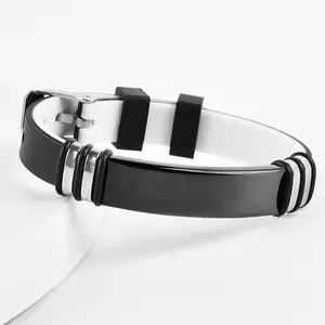 Minimalist Black Stainless Steel ID Bracelet - Adjustable Silicone Bangle