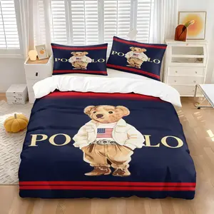 2/3pcs Bear Print Duvet Cover Set, Vintage Preppy Style Bedding Set – Made from skin-friendly brushed fabric, suitable for all seasons, personalized decoration for bedroom or dorm room.No Filling