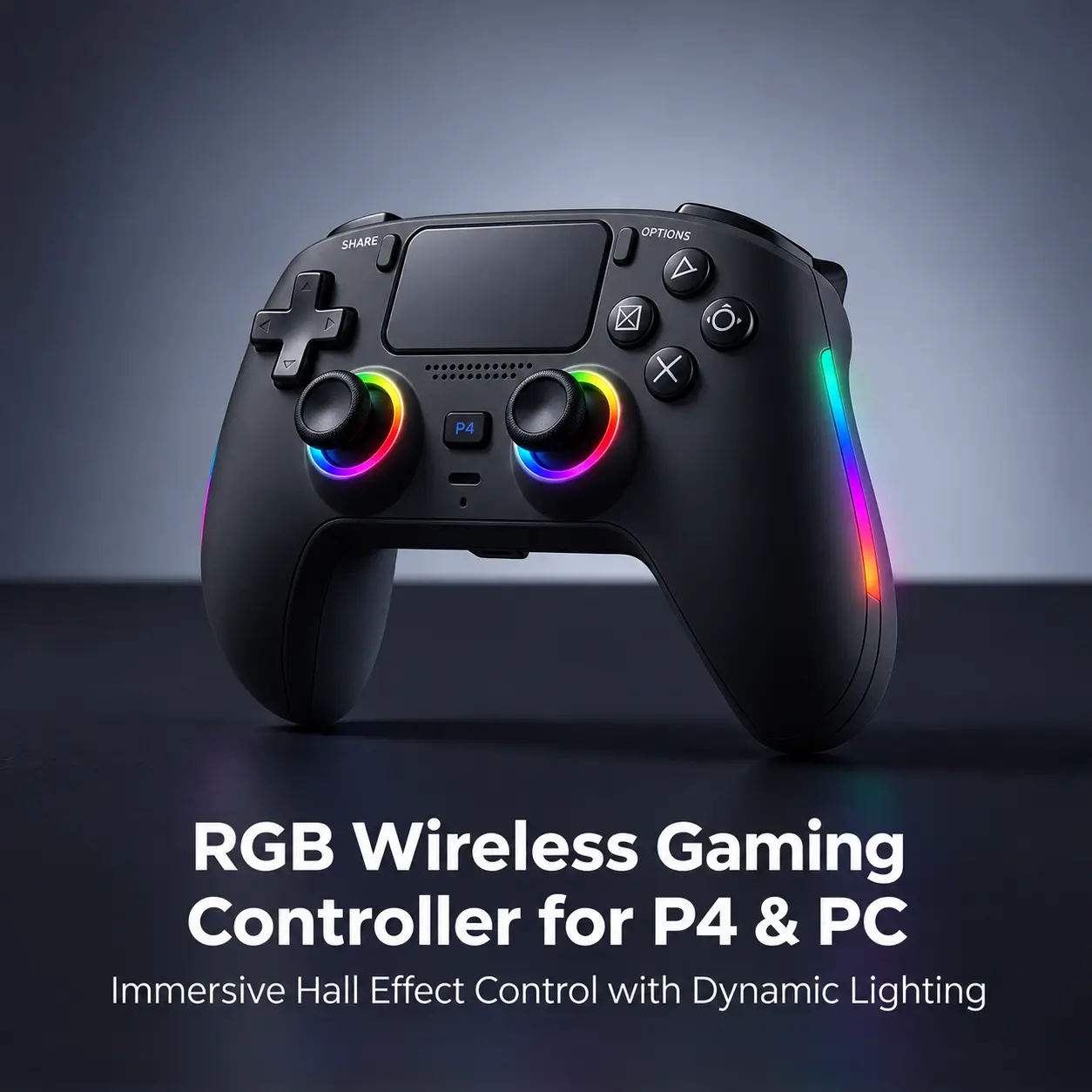 Wireless RGB Gaming Controller - Console Accessory, Gaming Accessory with Bluetooth 5.2 for PS3/PS4, PC/Steam, Windows, 7-Color Lighting, 1000mAh Battery, Hall Effect Controls, Turbo, Programmable Buttons, 3.5mm Jack (Does Not Support PS5), Accessories,te