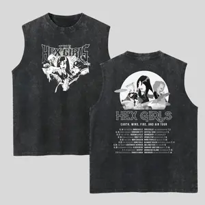 The Hex Girl Washed Tank Top, Gym Essential, Vintage Casual Crewneck Sleeveless Menswear T-shirts Classic Cotton Fabric Streetwear