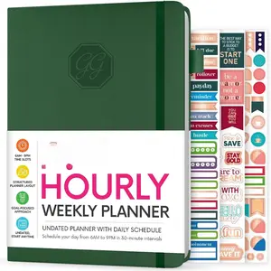 Weekly Schedule Planner - Hourly Work & Life Planner with Time Slots - Vertical Agenda Organizer for Daily Productivity, A5 (Forest Green)