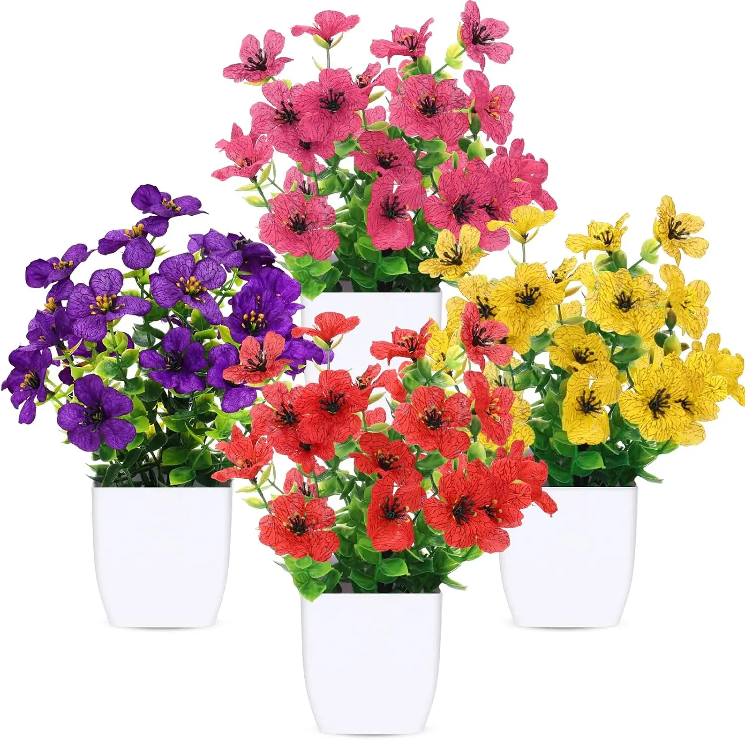 Colorful Fake Flower 4 Assorted Colors 12 Bundles, Artificial Outdoor Flowers UV Resistant, Artificial Flowers for Indoor &Outdoor Home Long Lasting Fake Plants for Backyard Patio