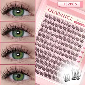 132pcs D Curl Natural Lash Extensions, Soft Slim Individual Cluster Lashes, 8-14mm Reusable Handmade, Daily Lightweight Comfortable Wispy Eyelashes
