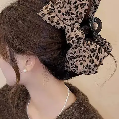 Vintage Leopard Bow Design Hair Claw, Simple Fabric Wrapped Plastic Hair Claw, Fashion Hair Accessories for Daily and Casual Gatherings