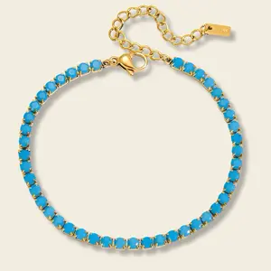 Turquoise Tennis Bracelet Stainless Steel 18k Gold Plated Water Resistant Hypoallergenic Tarnish Free