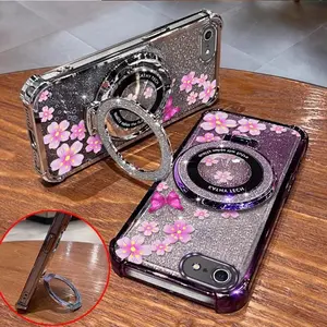 1 Piece iPhone 7Phone Cases Beautiful flowers with Circular stand and transparent beads lanyard Pattern Comfortable feel Case Suitable For iPhone 7 With Lightweight Features Suitable For Casual