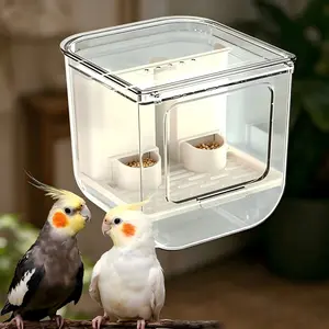 Hanging Dual Grid Bird Feeder Anti-Splash Food Container Bird Food Box, Parrot Bath Tub Accessories for Lovebird Budgie Cockatiel