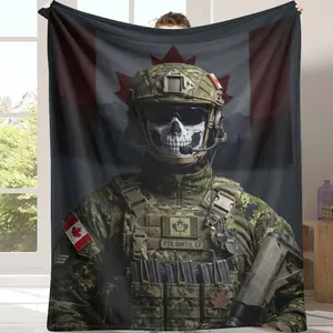 Canadian Soldier Flannel Blanket Military Camouflage Print Soft Warm Durable Cozy Throw Great for Sofa Bedroom Camping Travel Patriotic Home Décor Gift summerwins
