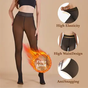 ​​SHAPUM Winter Fleece Lined Tights for Women Fake Translucent Thermal Pantyhose Full Foot Coverage Black Nude