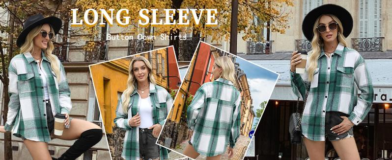 Plus Size Womens Shacket Jacket Flannel Plaid Long Sleeve Button Down Shirts Casual Fall Blouses Tops Winter Coats Winter Holiday Haul#US 2025 Deals for You Days oversize