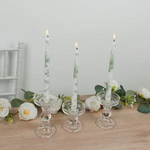 12-Pack 10" Unscented French Toile Wax Taper Candles, White and Sage Green Home Decor Candles