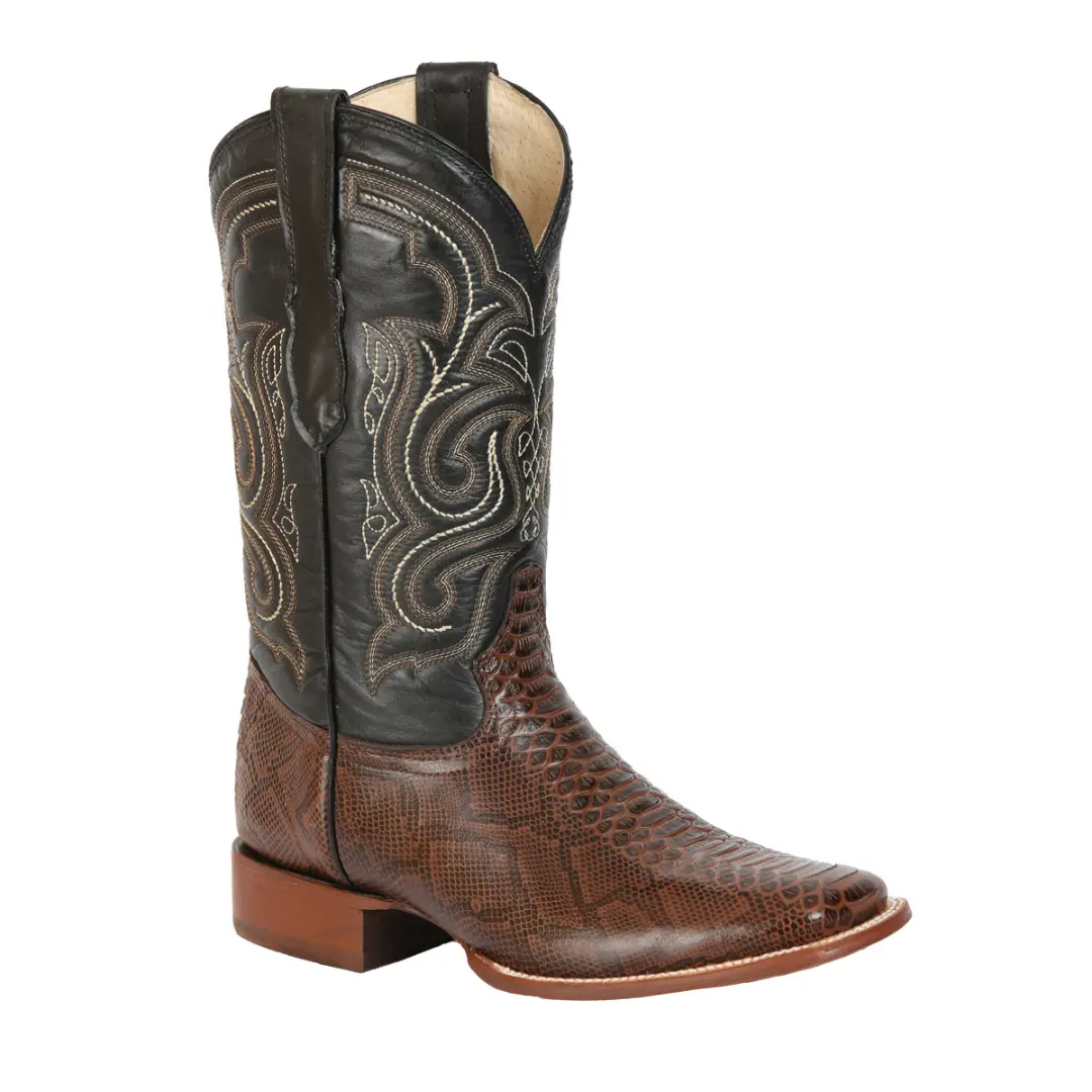 El General Men’s Imitation Python Print Rodeo Leather Boots - Brown