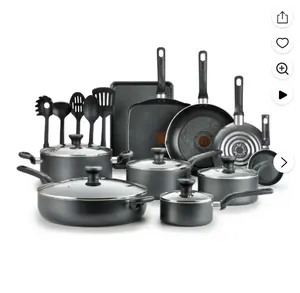 T-fal Easy Care, 20 Piece Non-Stick Pots and Pans Cookware Set, Grey