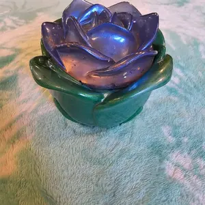 Decorative Compact Rose Trinket Box with Gold Flakes - Home Organizer Storage Container