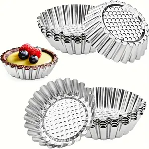 20pcs of Stainless Steel Tart Molds (9.65cm), Large Tart Molds, Pie Molds, Non-Stick Cake Baking Pans, Baking Tools, Kitchen Gadgets, Kitchen Additions, Household Kitchen Supplies