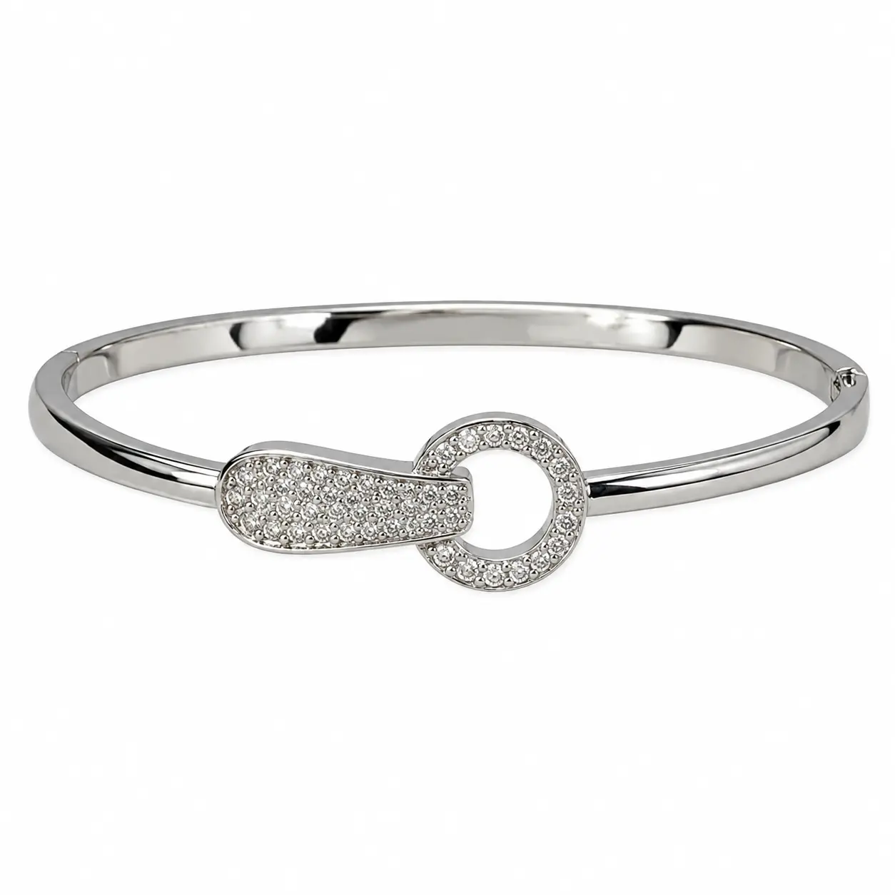 Women's Silver-Tone Interlocking Circle and Bar Bangle Bracelet with Clear Decorative Stone Accents, Alloy Fashion Jewelry