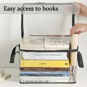 2pcs Clear Book Storage Bag Plastic Comic Books Organizer 38x24x32cm Collapsible Book Display Case with Lid and Lifting Handle for Books Used Books Toys