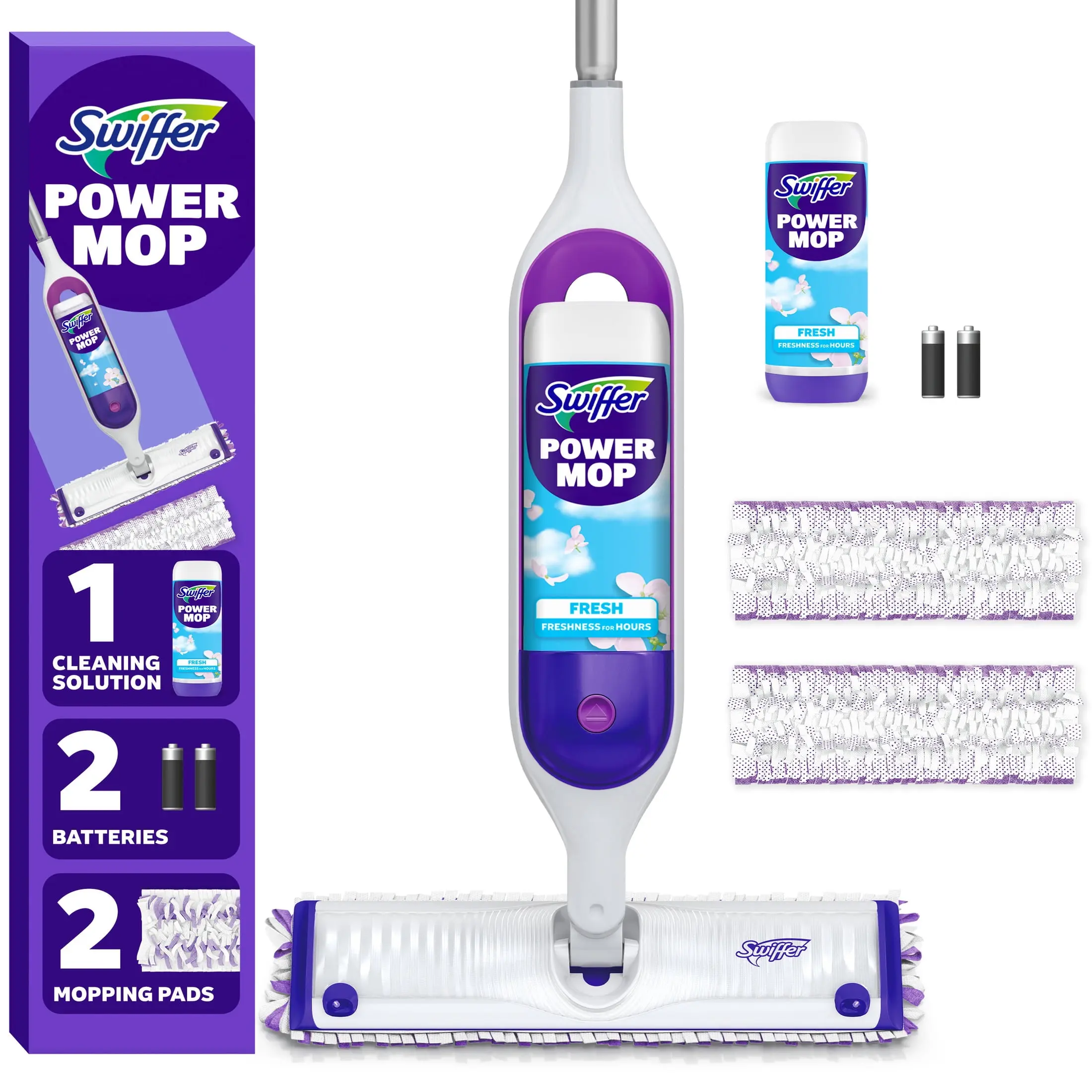 Swiffer Power Mop Wood Starter Kit For Hardwood Laminate Floor Cleaning Spray Mop Set With QuickDry Fluid Pads