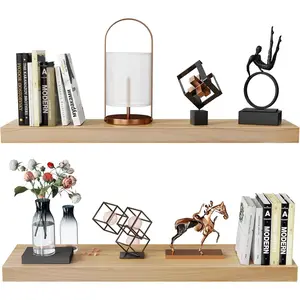 Floating Shelves for Wall, Bathroom Bedroom Kitchen Book Shelf, Rustic Wooden Home Decor Plant Display, Varnished Natural Solid Wood, Mounted Invisible Bracket, 30" Set of 2